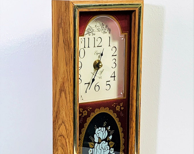 Elgin Clock Co. Wall Novelty Clock birds & Roses, 13 Tall 5 1/4 Wide