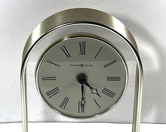 Howard Miller Brass & Chrome Finish Mantle Clock, Large Floating Dial, Precision Quartz, Works Perfect, 7.5" T. 5.75" W. Free US Shipping.