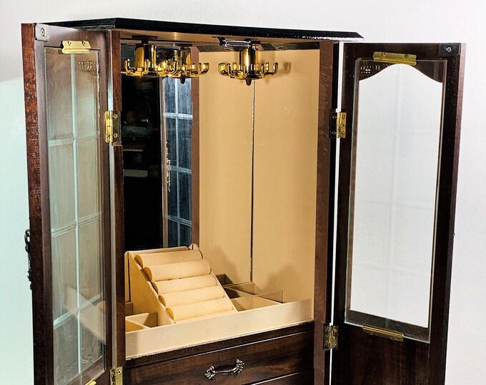 Vintage Large Carved Wood & Veneers Jewelry Armoire Etsy