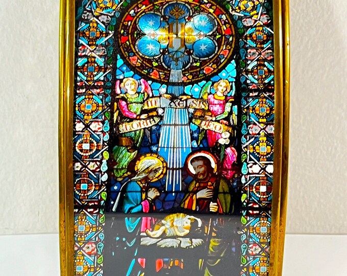 Vintage Sankyo Japan Music Box, Glass & Brass, Hologram Nativity Scene