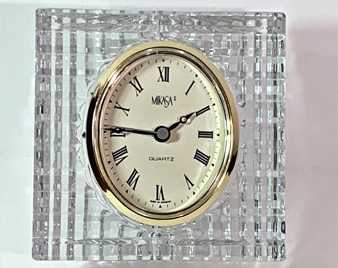 Vintage Mikasa Sutton Place™ Austrian Crystal Made in Germany Clock. Circa 1995, 4.25" T. 4.25" W. Top Grade, Serviced. Free US Shipping