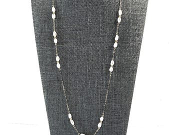 Vintage Winard® 14K Gold Filled & FW Pearls Necklace, 18 Natural Pearls Spaced, Rolo Link Chain 24" L. Signed.  6 Grams. Free US Shipping.