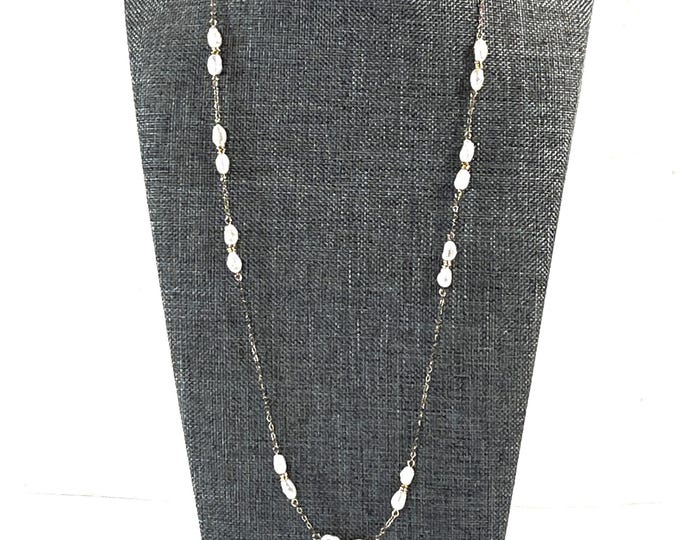 Vintage Winard® 14K Gold Filled & FW Pearls Necklace, 18 Natural Pearls Spaced, Rolo Link Chain 24" L. Signed.  6 Grams. Free US Shipping.