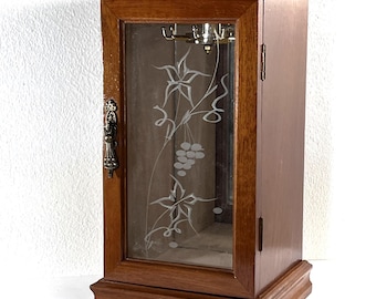 Vintage Carved Rosewood Jewelry Cabinet: Etched Glass Door, Restored