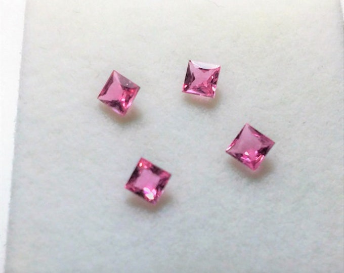 Lot of 4 Princess Cut Genuine Pink Sapphire Loose Gemstone, Bright Pink , 3.1 x 3.1 mm, .81 carat Total Weight, Exotic Gem. Free US Shipping