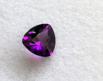 Natural Amethyst Loose Gemstone, Medium Dark Purple - Violet Trilliant Cut, 7 mm, 1.22 carats, Top Quality Gem, Grade AAA
