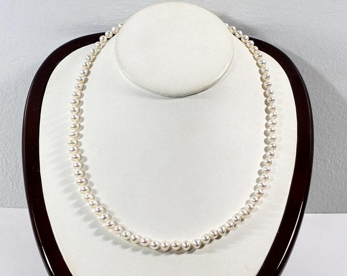 Natural Australian South Sea Pearl Necklace, 5.5mm White/ Rosy Overtone, Round to Baroque, 14K Gold Clasp, 18” L, 80 Pearls.Free US Shipping