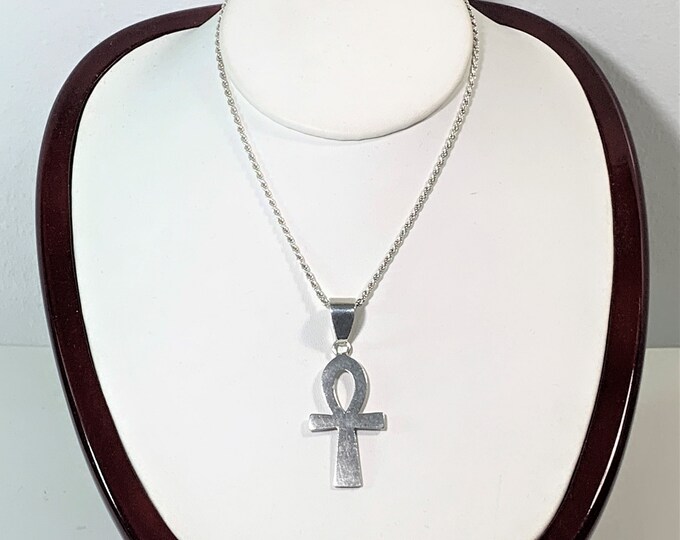 Sterling Silver Egyptian Ankh Necklace, Eternal Life Symbol, 18" Sterling Silver Rope Chain. 2" Ankh. 10.80 Grams. Free US Shipping.