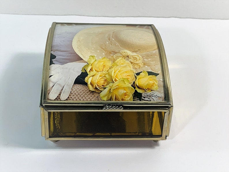 Vintage Sankyo Japan Music Box Glass & Brass Structure Roses Etsy