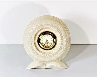 Lenox Timely Traditions Fine Bone China Round Porcelain Quartz Mantel Clock, Golden Dial, 5” T. 4.5” W. Mint Condition. Free US Shipping.