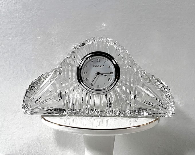 Vintage Rare Danbury™ Fine Austrian Crystal Mini Clock. Hand Cut Vibrant 24% Lead Crystal, Precision Quartz. 5" W. 2.75" T. Free US Shipping