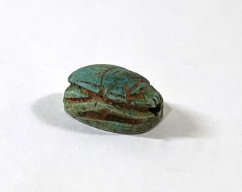 Vintage Ancient Egyptian Faience Ritual Scarab, Amarna (Akhetaten City), Upper Egypt, 19.3mm. Superb Amulet. Free US Shipping.