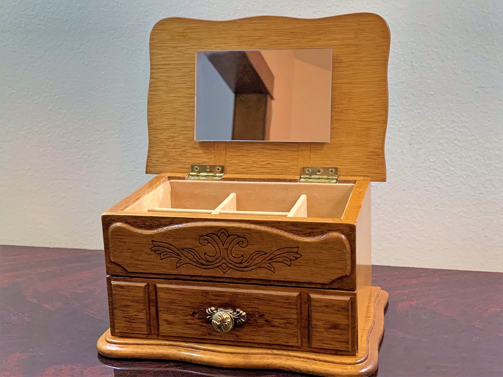 Vintage Solid Wood Small Jewelry Box Organizer Hand Crafted