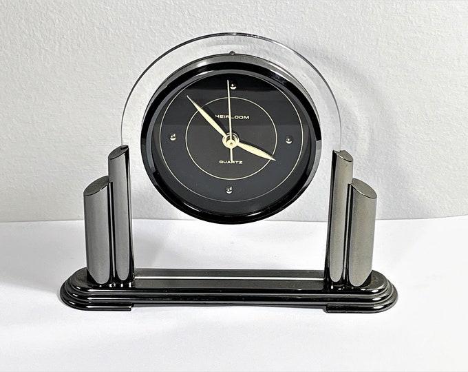 Vintage Heirloom™ Quartz Mantel Clock, Titanium Metallic Finish, Floating 4" Dial, Plexiglass, Japan Quartz. 8" W. 6.5"T. Free US Shipping.