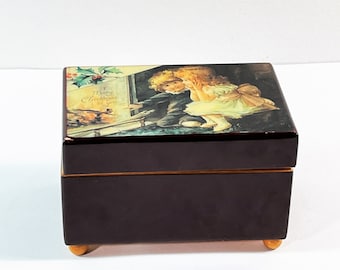 Enesco® 1985 Sankyo 20 Key Music Box, Tune "White Christmas", Varnished Lacquered Piano Finish Wood Box, 4.25 W.  2.75" T, Free US Shipping