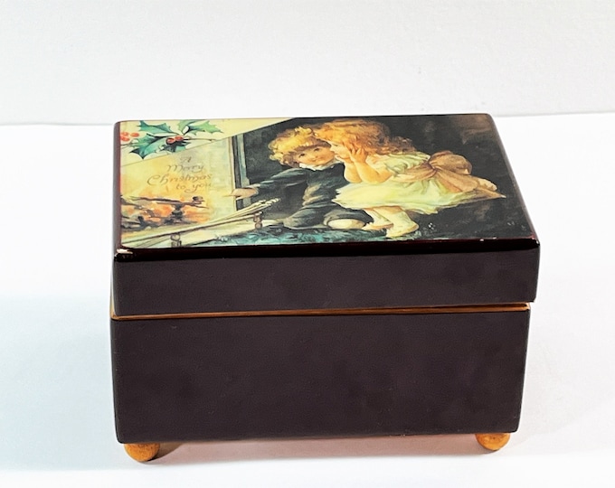 Enesco® 1985 Sankyo 20 Key Music Box, Tune "White Christmas", Varnished Lacquered Piano Finish Wood Box, 4.25 W.  2.75" T, Free US Shipping