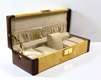 Suede & Leather 5 Grids Watch Box Case Holder Organizer, Key Lock, 5 Cushions, Pouch. 11" W. 4" L. 3" H, Free US Shipping.