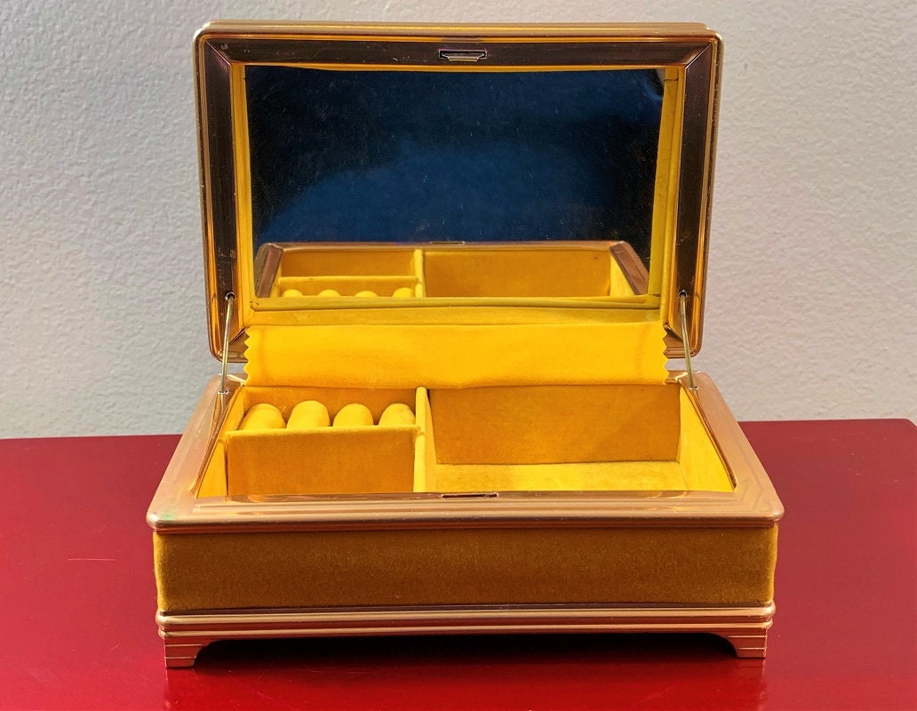 Vintage Velvet Travel Jewelry Box, Beautifully Handcrafted, Padded Outside and Inside, Mirror, 6