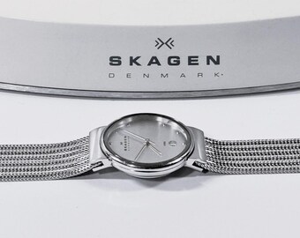 Vintage Skagen Denmark "Ancher" Steel® Mesh Women Watch. Date, WR 3ATM, 26mm Case. 14mm Lugs, Serviced, Great Condition. Free US Shipping