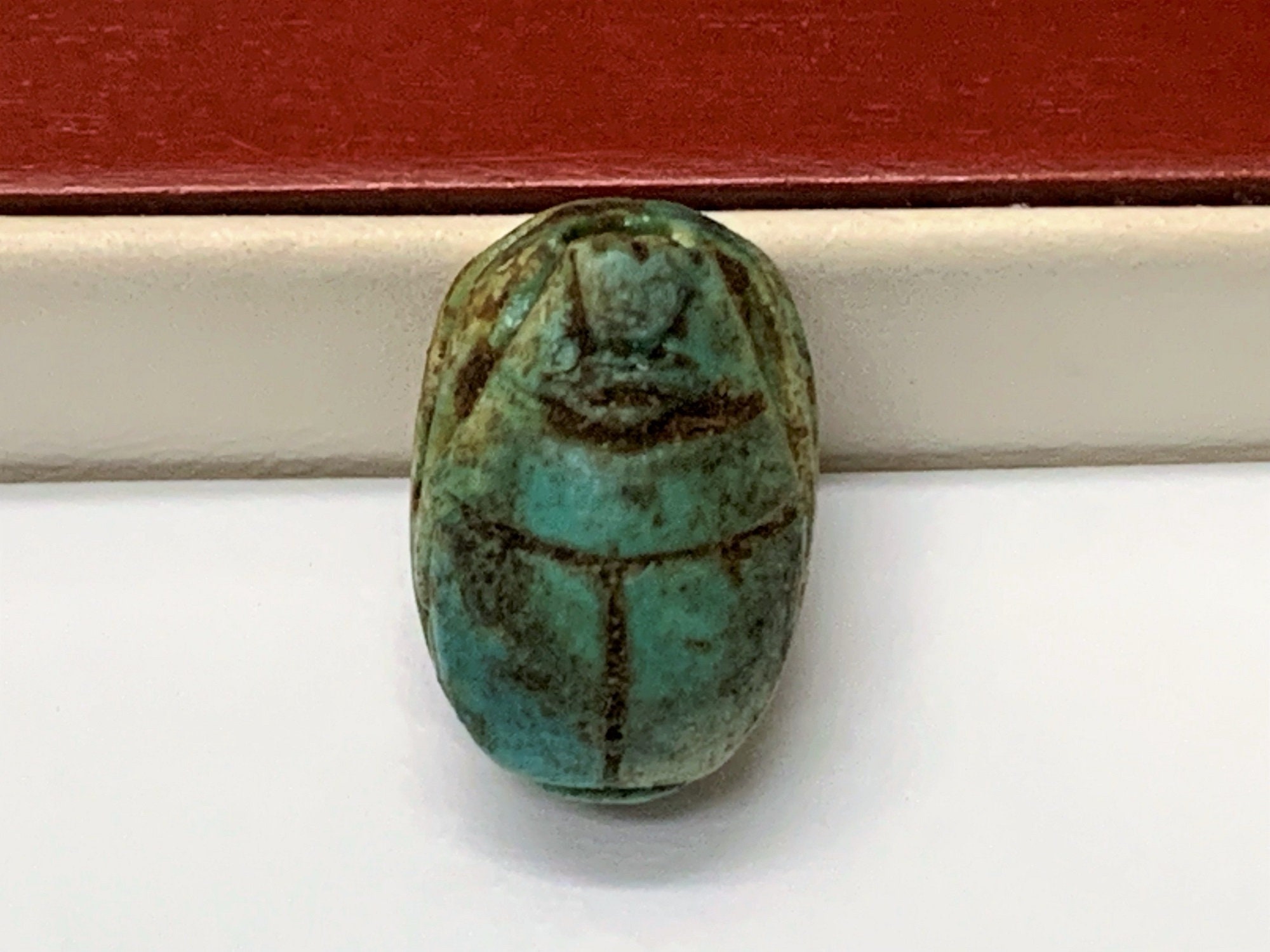 Vintage Ancient Egyptian Faience Ritual Scarab Amulet, Valley of The