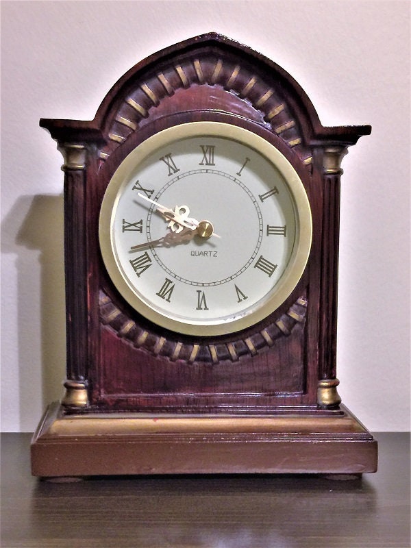 Vintage Hand Made Victorian CounterTop Clock, Resin, Mahogany and Gold