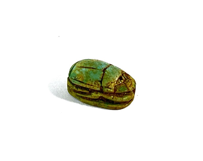 Vintage Ancient Egyptian Faience Ritual Scarab Amulet, Valley of The Kings, Luxor- Upper Egypt, 16mm, Great Shape & Color. Free US Shipping