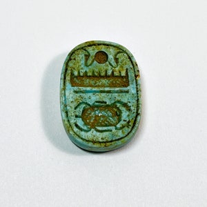 Vintage Ancient Egyptian Faience Personalizes Royal Seal Amulet, Fayum, Giza, Lower Egypt, 23 X 16.5 mm. Free US Shipping