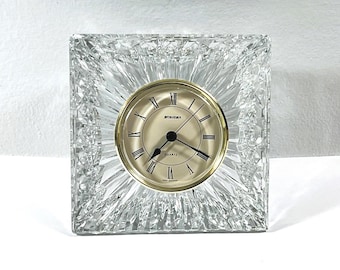 Staiger™ Germany & Fine Waterford Crystal Clock. Stunning Facets, 5" Sq. Top Grade Condition. Free US Shipping