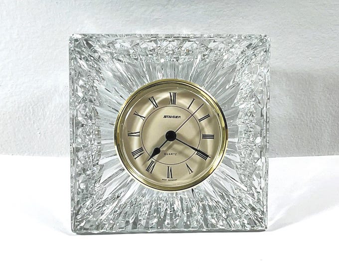 Staiger™ Germany & Fine Waterford Crystal Clock. Stunning Facets, 5" Sq. Top Grade Condition. Free US Shipping