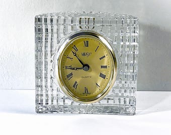 Vintage Mikasa™ 'Sutton Place' Germany & Fine Austrian Lead Crystal Clock, 4.25" Sq. Serviced. Free US Shipping.
