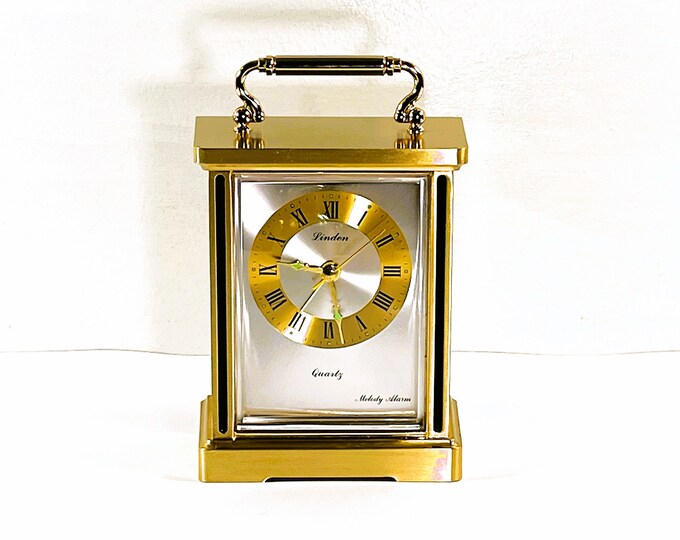 Vintage Linden® Melody Alarm Carriage Clock, Brass & Brass Finish, for