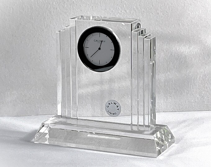 Galway® Irish Crystal "Jaz" Medium Clock, Impressive Design, Fine 24% Lead Crystal, Top Grade, Serviced, 5.25" W. 5" T. Free US Shipping.
