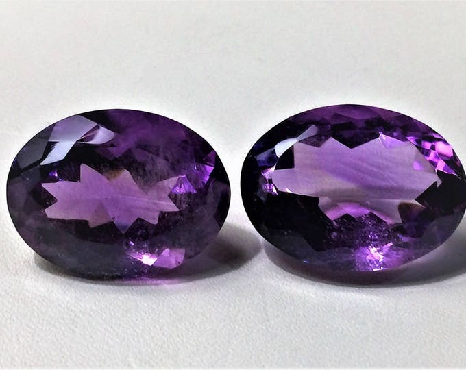 Pair of Natural Amethyst Loose Gemstone, Large Deep Purple Oval Cut 20X15 mm, 33.41 carats, Super Fine Color and Cut, Grade AAA