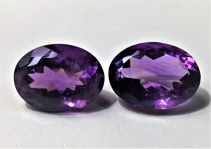 Pair of Natural Amethyst Loose Gemstone, Large Deep Purple Oval Cut