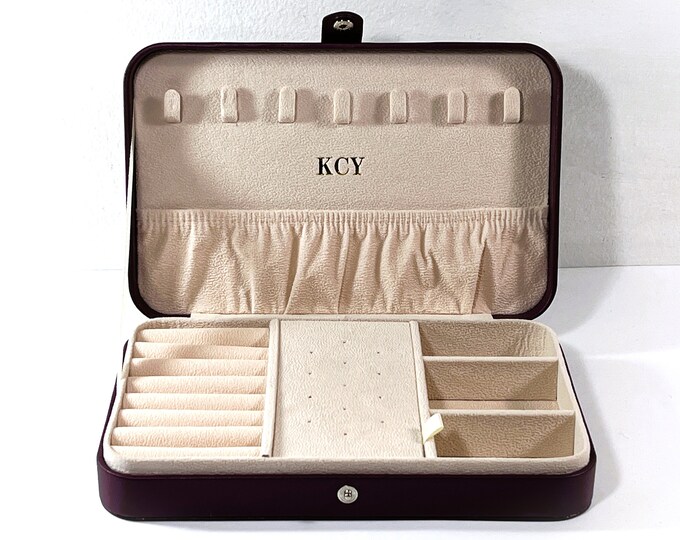 Elegant KCY™ Purple Leatherette Travel or Home Jewelry Case Box, Padded Sections For All Jewelry, 9.5" W. 5.5" L. Mint. Free US Shipping.