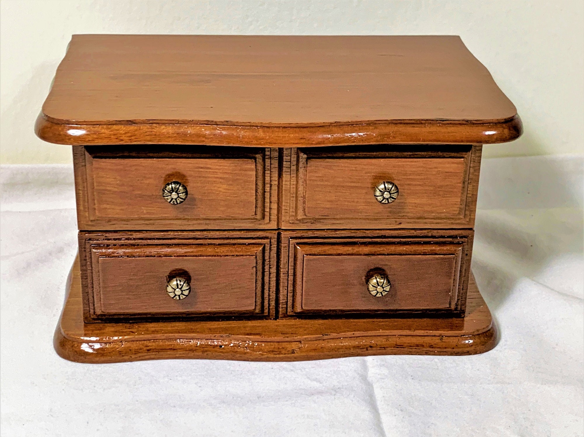 Vintage Solid Wood Small Jewelry Hinged Top with Mirror