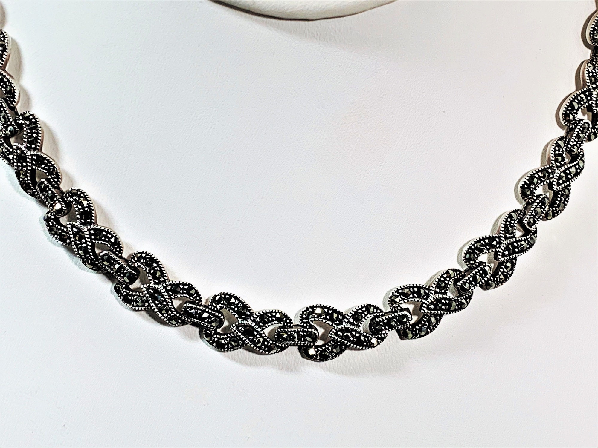 Vintage Sterling Silver Marcasite Choker Necklace, 16 W/2 Extension ...