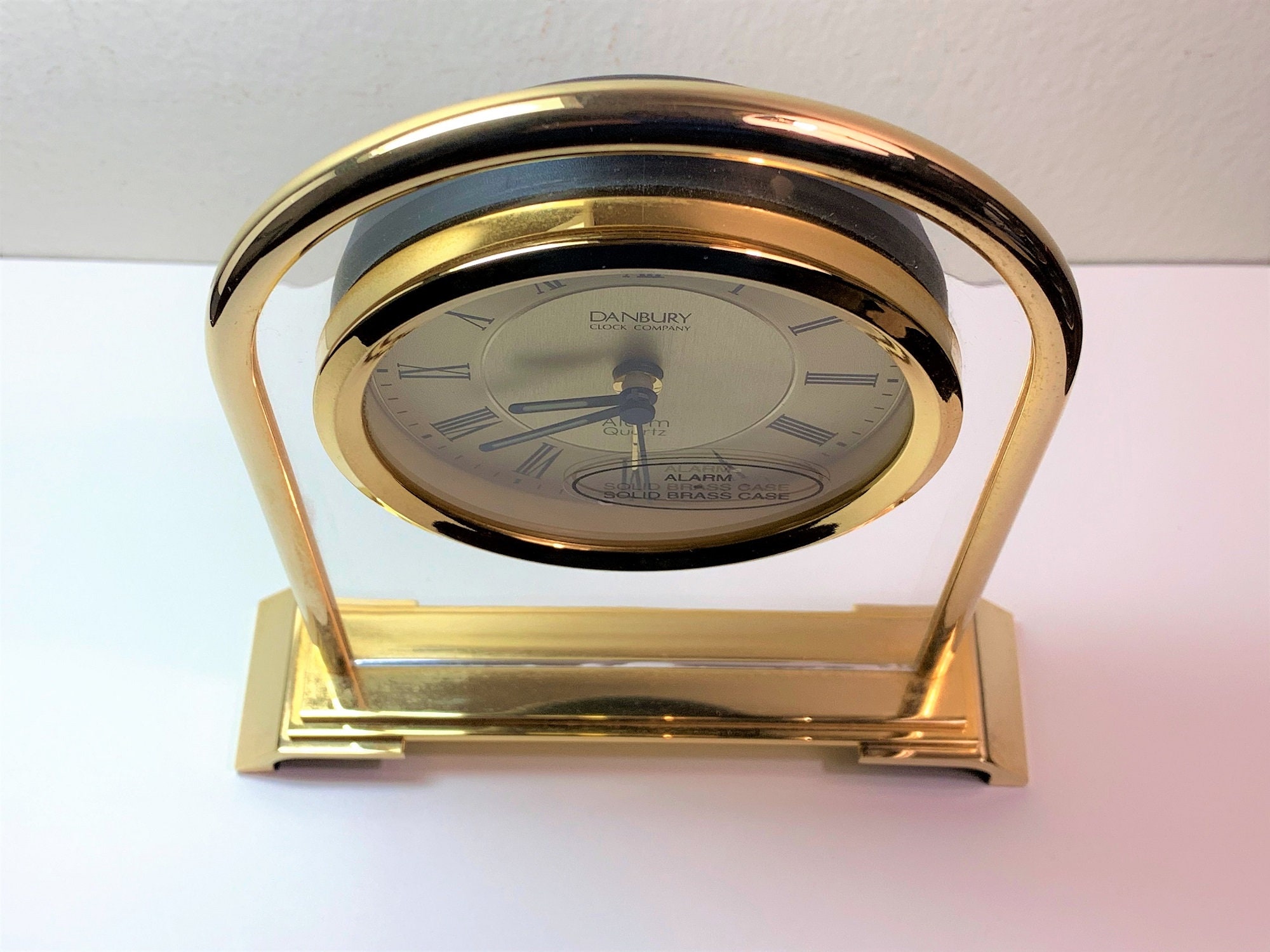 Danbury Solid Brass Alarm Clock, Floating Dial, Luminous Hands, 7 H 6