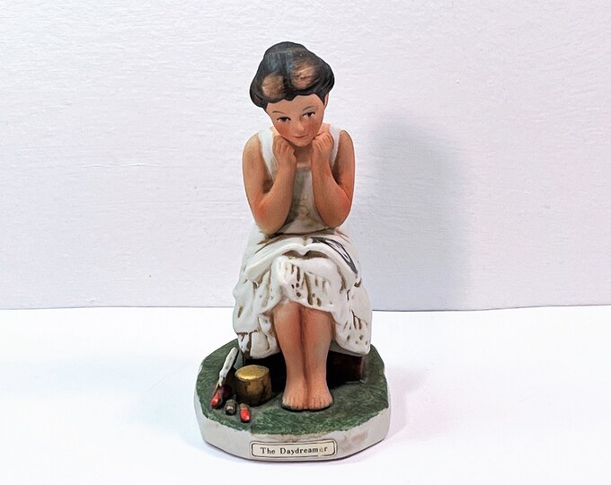 Norman Rockwell Classic, The Saturday Evening Post 1973 Dave Grossman Petite Figurine "The Daydreamer", 4.5" T. 3.25" L. Gift Box, Top Grade