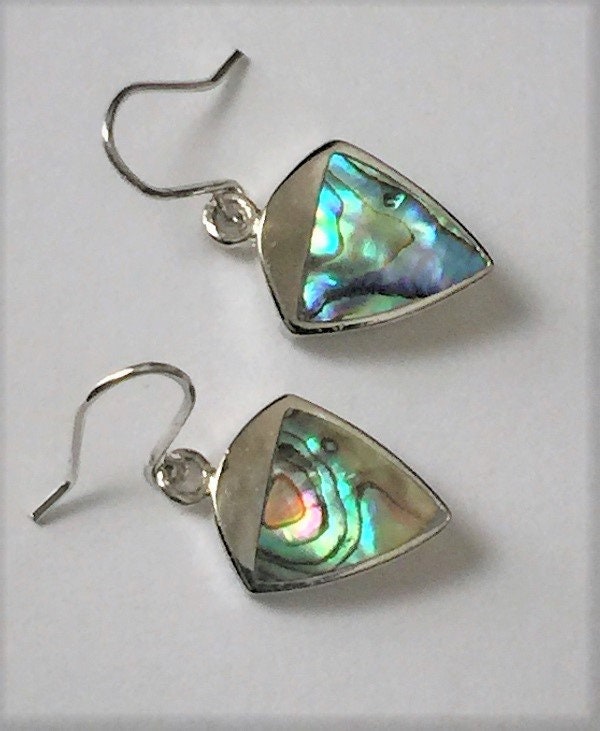Vintage Sterling Silver and Very Colorful Abalone Drop Earrings, Fine ...