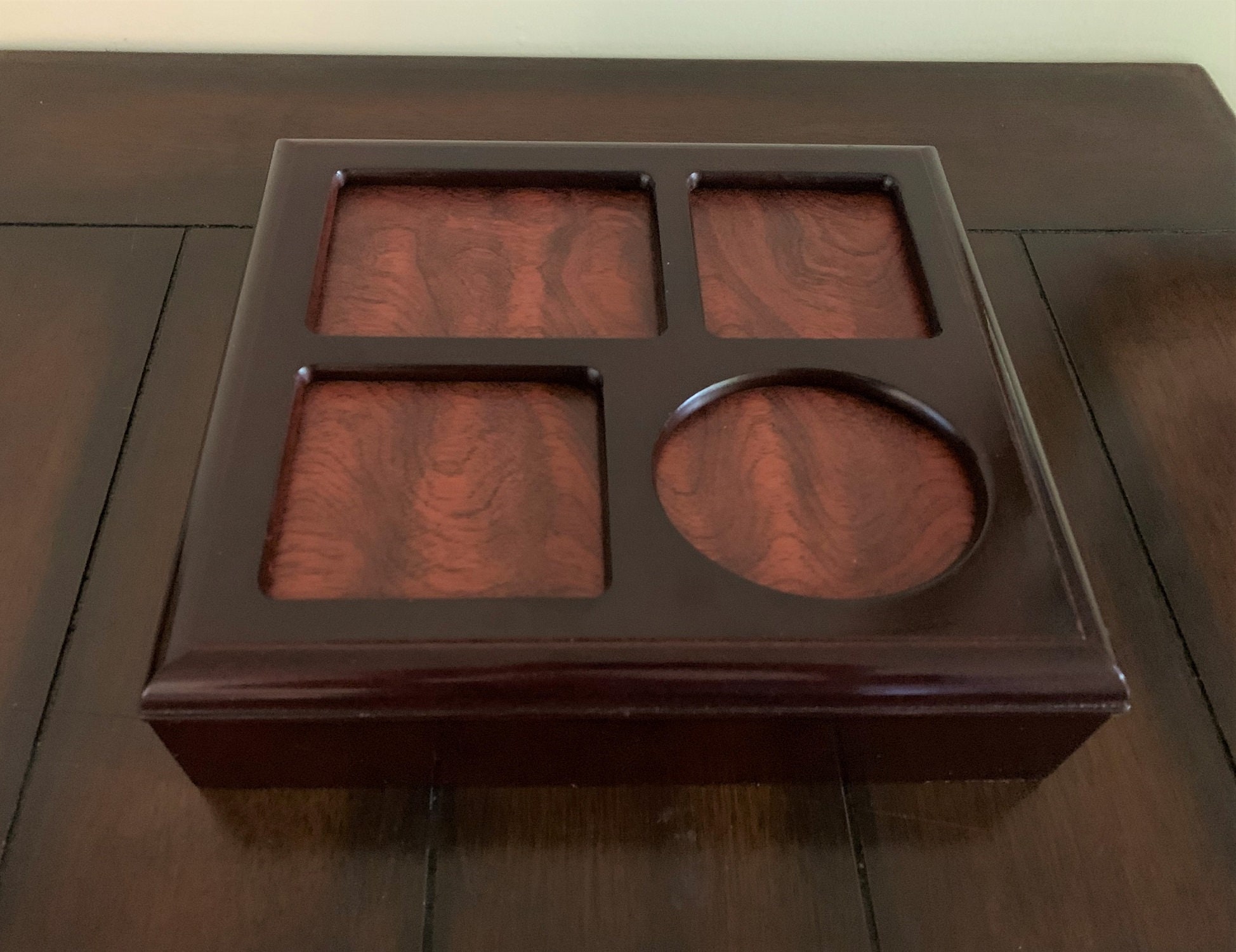 Vintage Solid Wood Jewelry Box,Hand Crafted, Padded Compartments, Cut