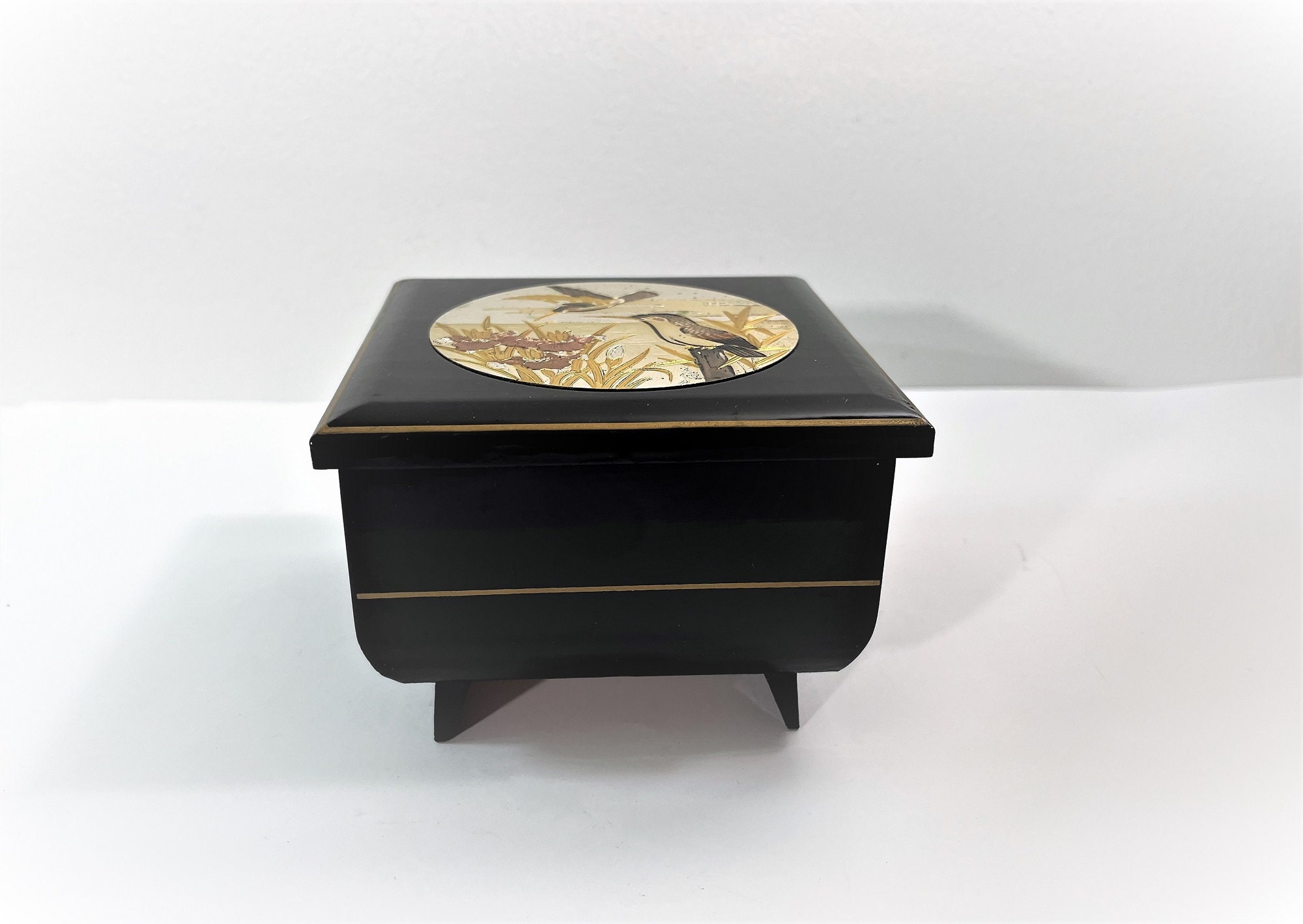 Vintage Sankyo Japan Music Jewelry Box Lara's Theme, Chokin Art Gilded