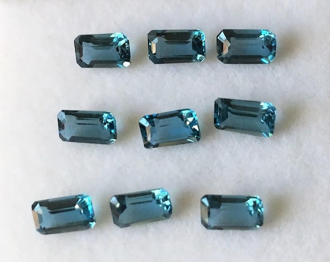 Lot of 9 Fine London Blue Topaz, Emerald Cut 5X3 mm, Excellent Match, 2.91 carats Total Weight