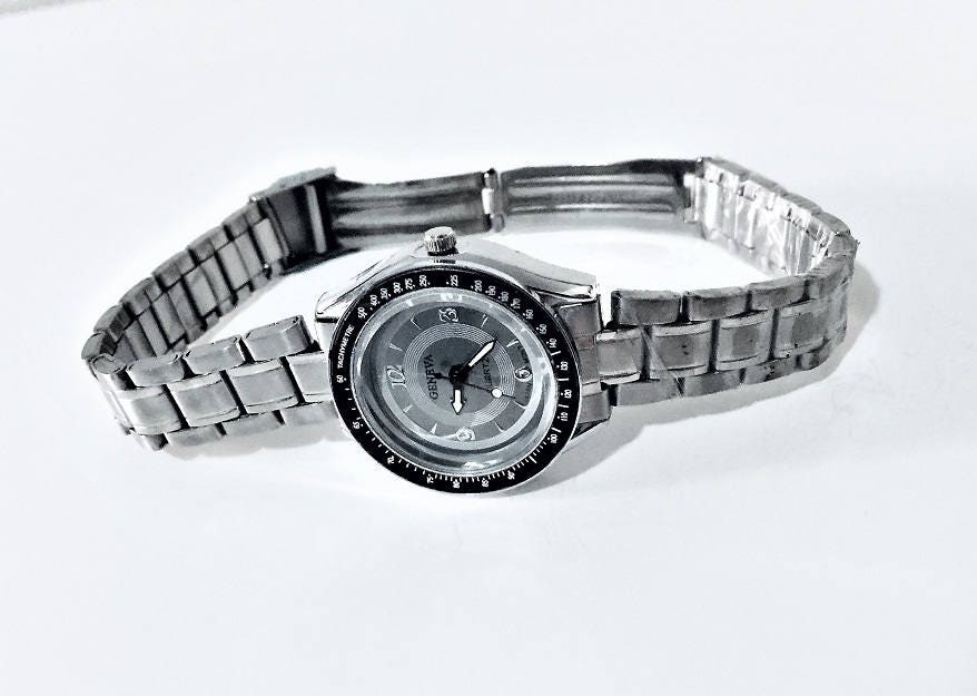 Vintage Geneva Watch, 28 mm, Water Resistant - Stainless Vintage Geneva Watch, 28 mm, Water Resistant - Stainless