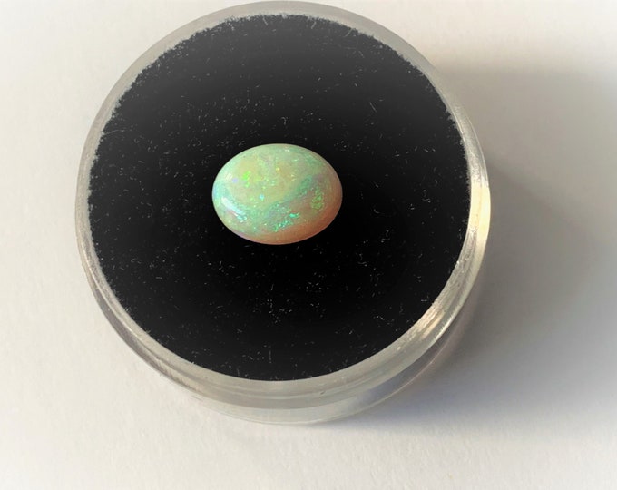 Natural Australian Opal, Traditional Colorful Cabochon Ideal Cut 9 X 7 X 3 mm, 1.17 Carats, Colorful Fire, Old Stock. Free US Shipping.