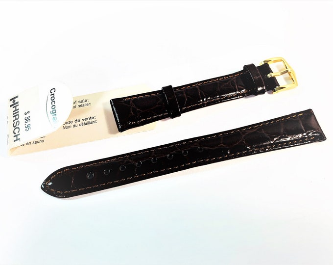 Hirsch Crocograin™ Austria Genuine Leather Water Resistant Brown Watch Band, 14mm Lugs, Padded Hypo-Allergenic, NOS. Free US Shipping.