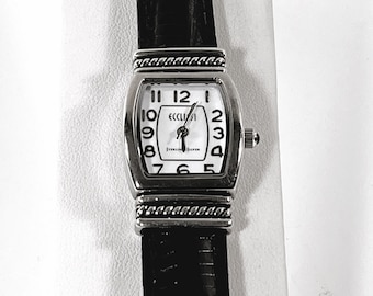 VTG Ecclissi® Sterling Silver Women Watch 22635, Serviced, New Tourbillon Italy Leather Band, Works Perfect, 35X21mm Case, Free US Shipping