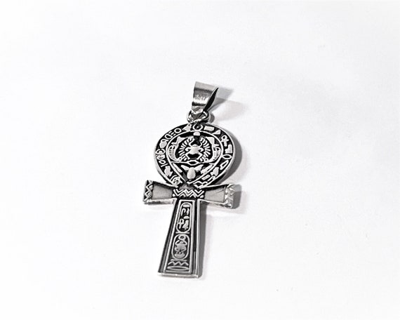 Antique Egyptian Silver Ankh, Embossed Scarabs & … - image 1