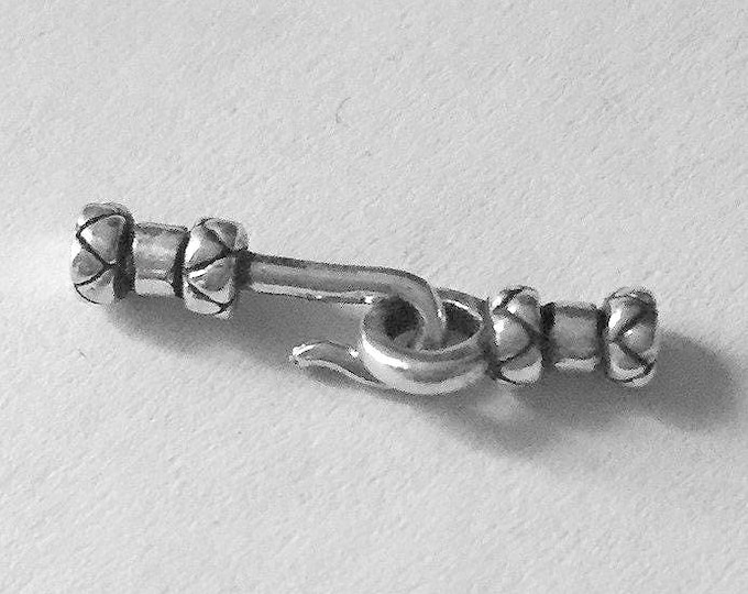 Sterling Silver .925 Tube-End Hook and Eye Clasp, For Cord or Chain. 2 mm Hole
