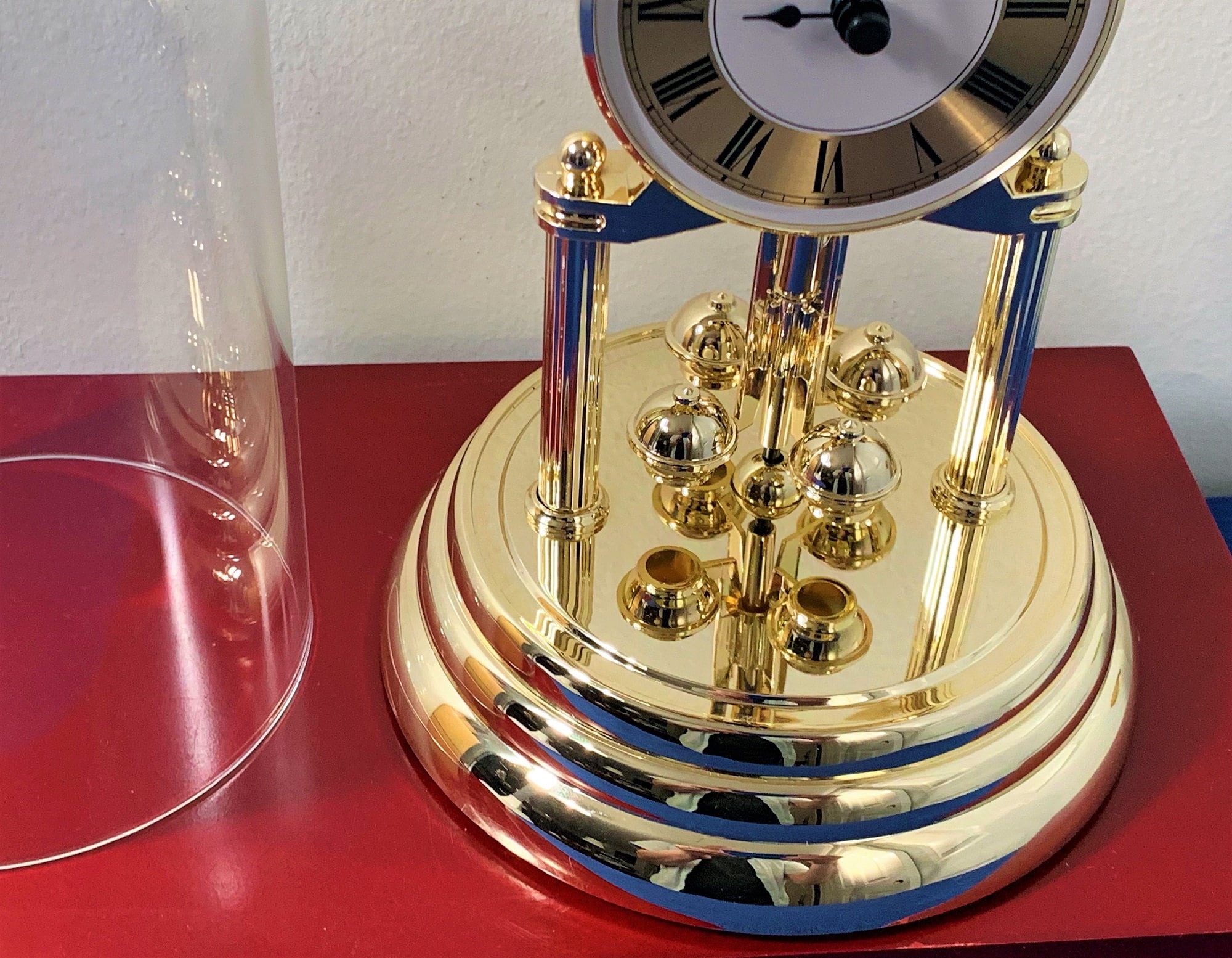 Seiko Anniversary Clock Glass Dome Rotating Pendulum, Gold Finish, 9